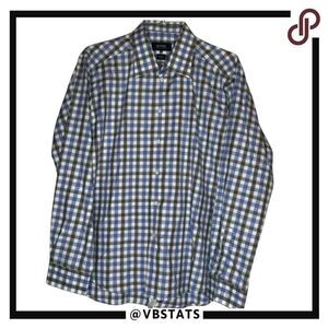 Bytom Polish Designed Blue-Gray-White Checked Luxury LS‎ Shirt Size 44 (XL)